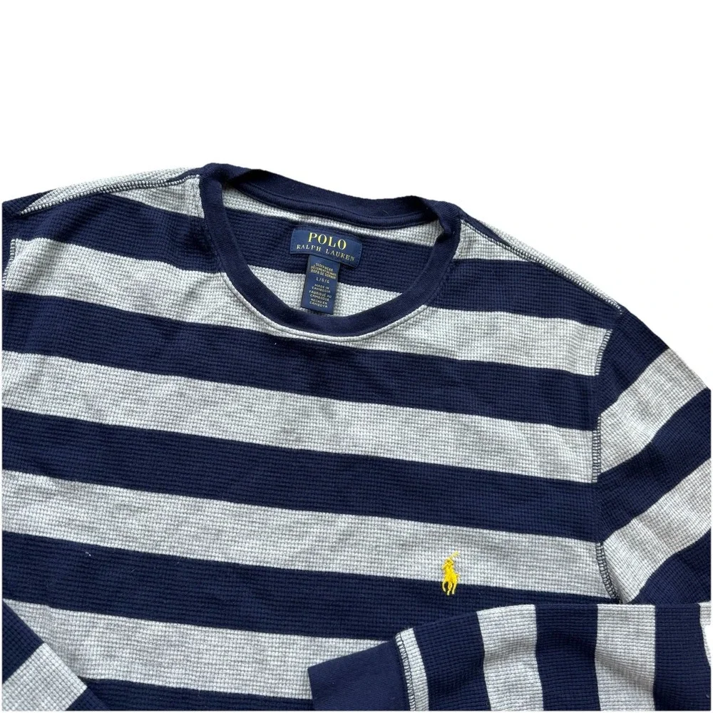 POLO Ralph Lauren Sleepwear Shirt Navy Gray Waffleknit‎ Sz Large